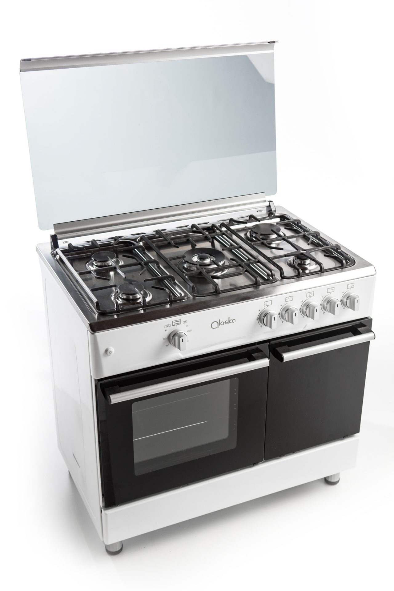 Cocina con portabombona, horno y grill a gas con termostato, AP 90V GFFB, BLANCA